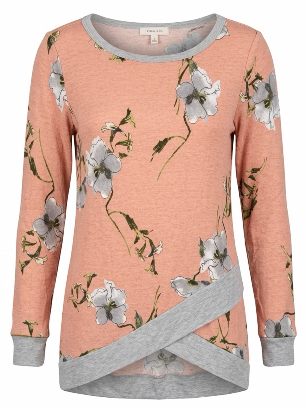🍇🍇🍇BOGOHO🍇🍇🍇Hailey & Co. Floral Wrap-Hem Long-Sleeve Top in Peach-Various NWOT
